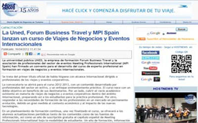 L'Uned, Forum Business Travel e MPI Spagna lanciano un corso sui viaggi d'affari e gli eventi internazionali.