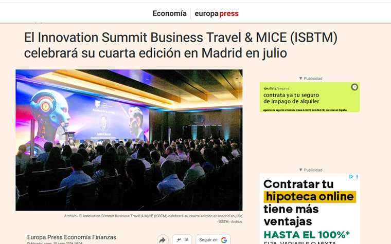 El Innovation Summit Business Travel & MICE (ISBTM) celebrará su cuarta edición en Madrid en julio